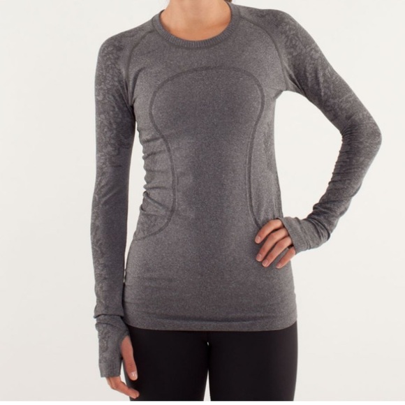 Lululemon Swiftly Tech Long Sleeved Crew in Heathered Black Lace - size 6 - Gray - Picture 2 of 11